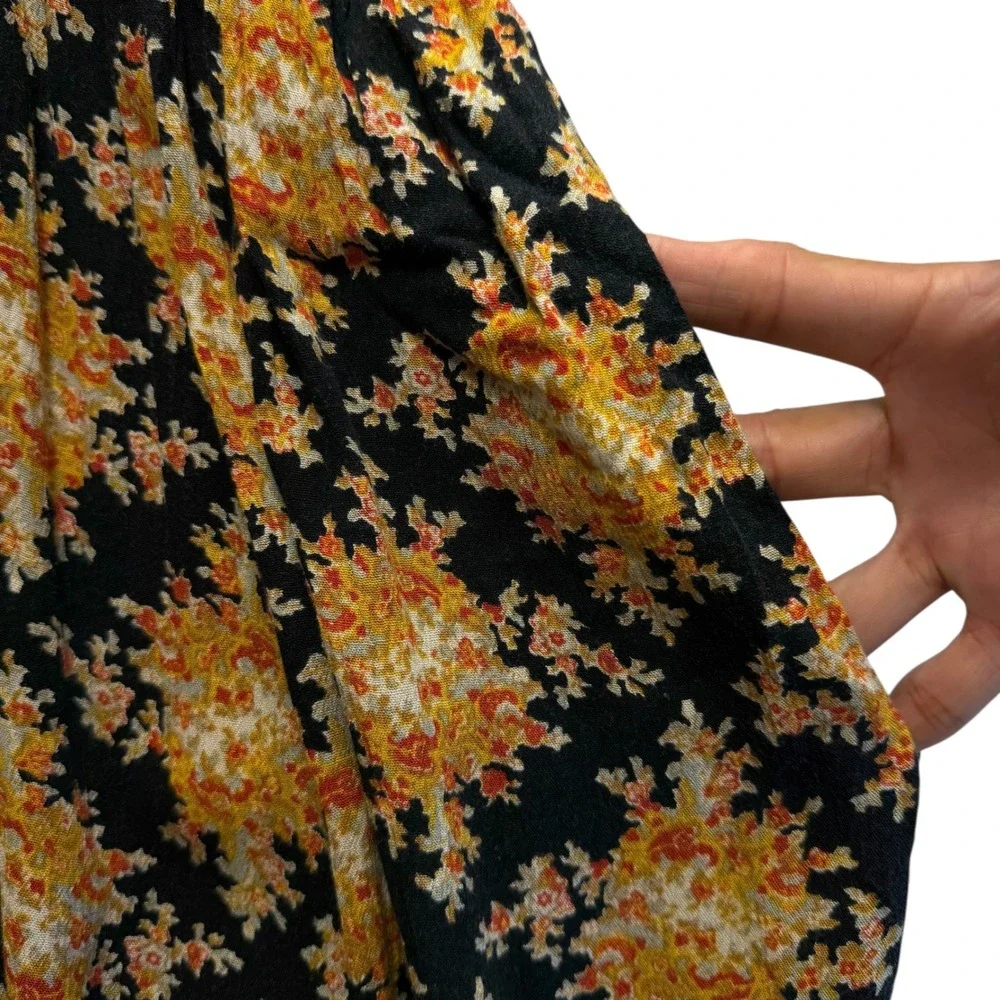 Free People Lonesome Dove High Low Floral Lace Black Yellow Boho Dress Size 0 - Picture 5 of 8